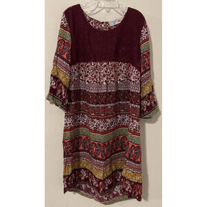 Red Camel Girls Medium 7/8 Burgundy Paisley-Print Flowy Dress! A5331